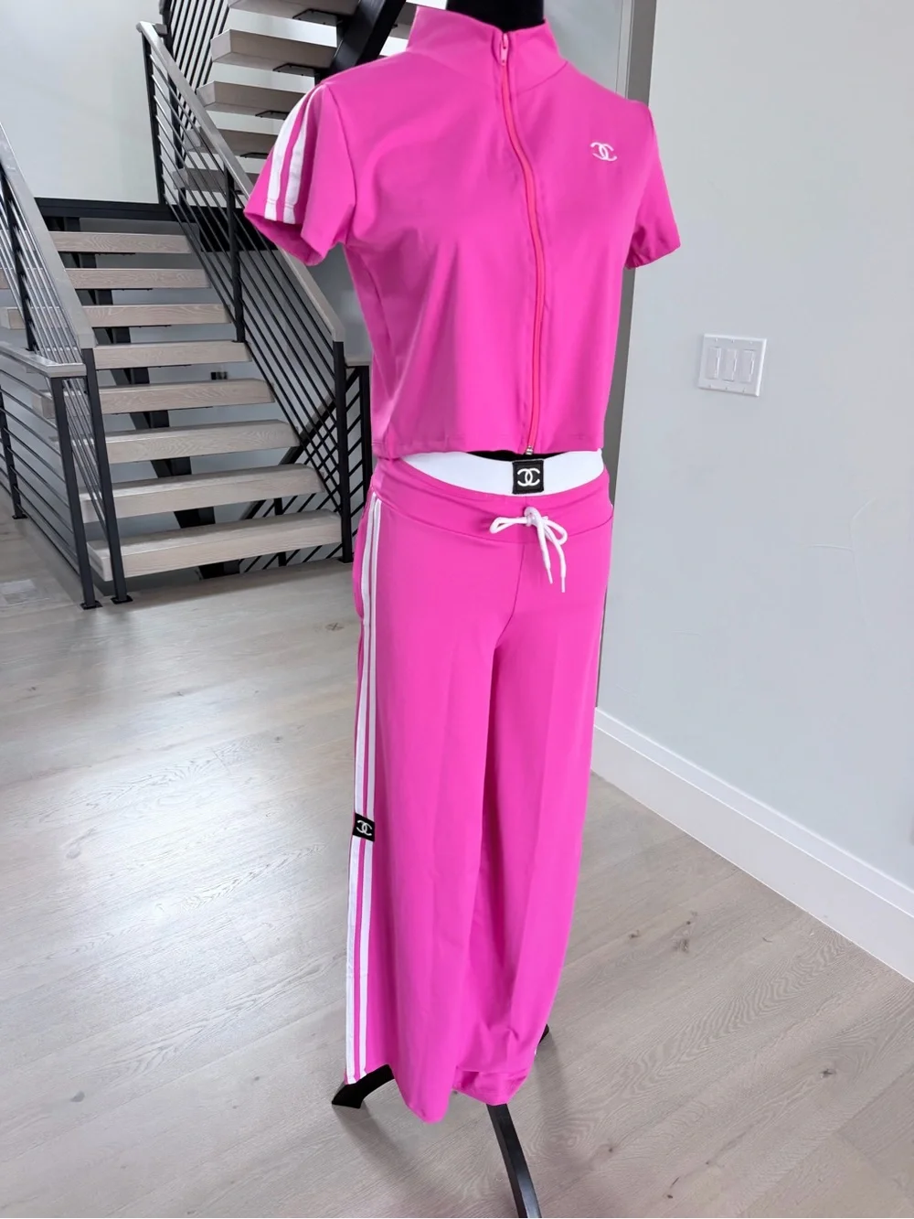Two piece Matching Hot Pink Track Pants & Crop Top Set size S